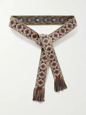 Geometric fringed woven belt