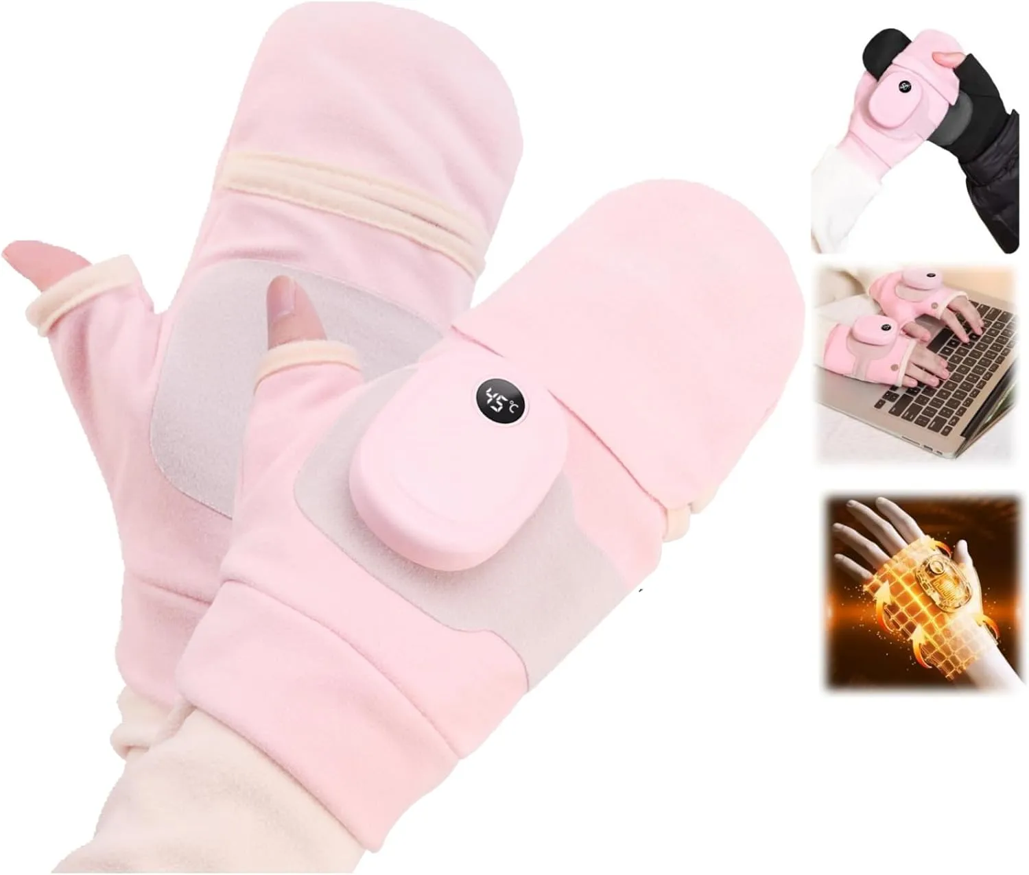 Heated Gloves for Women, 2025 Upgraded Heated Fingerless Gloves for Women, Winter Hand Warmer for Work Cycling Skiing Outdoor Snow