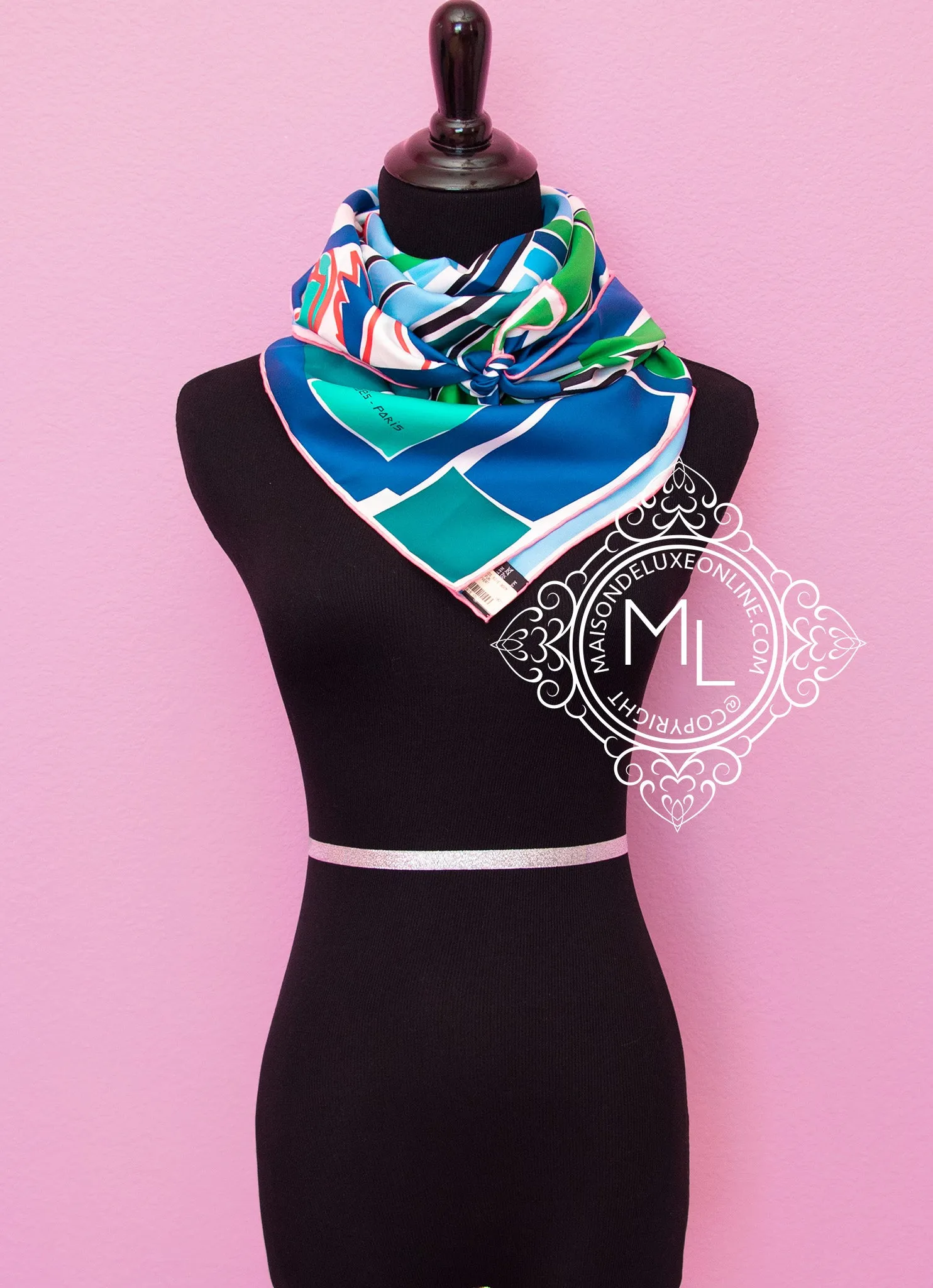 Hermes Green Twill Silk 90 cm Sea Surf and Fun Scarf