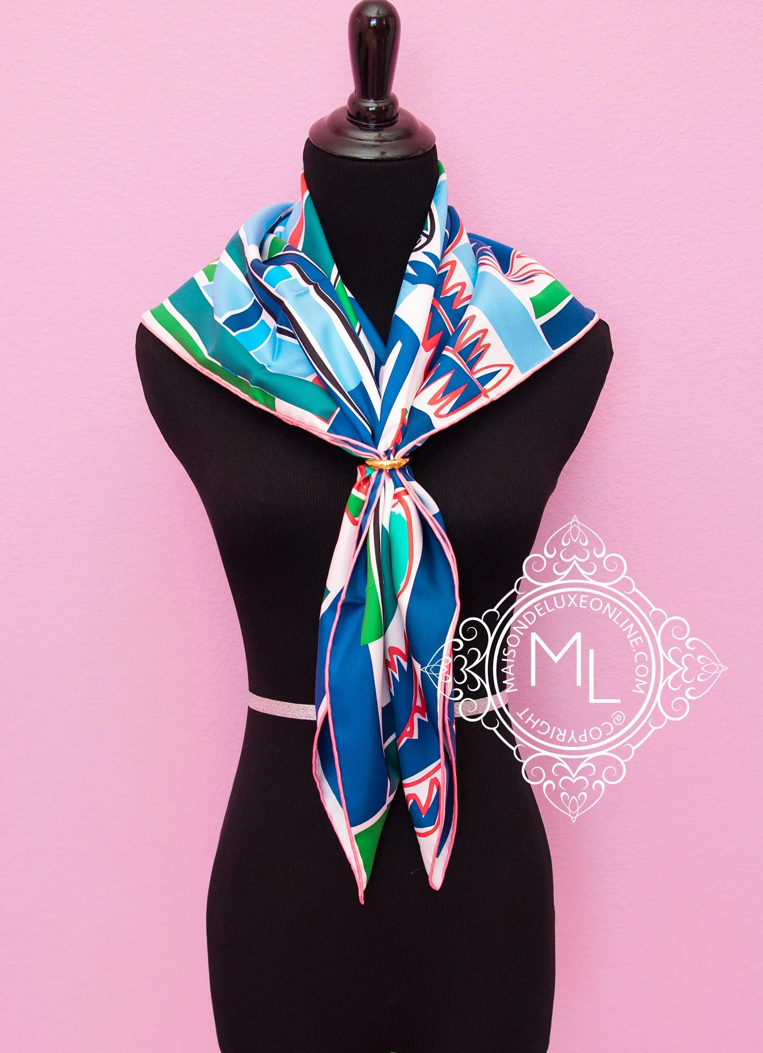 Hermes Green Twill Silk 90 cm Sea Surf and Fun Scarf