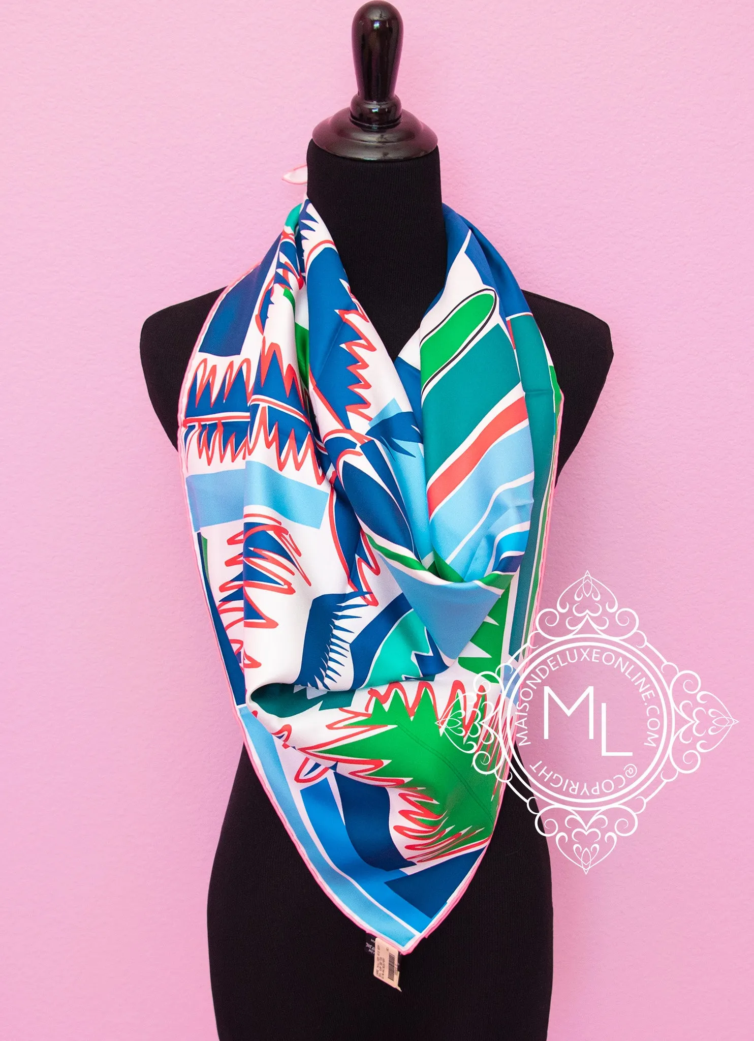 Hermes Green Twill Silk 90 cm Sea Surf and Fun Scarf