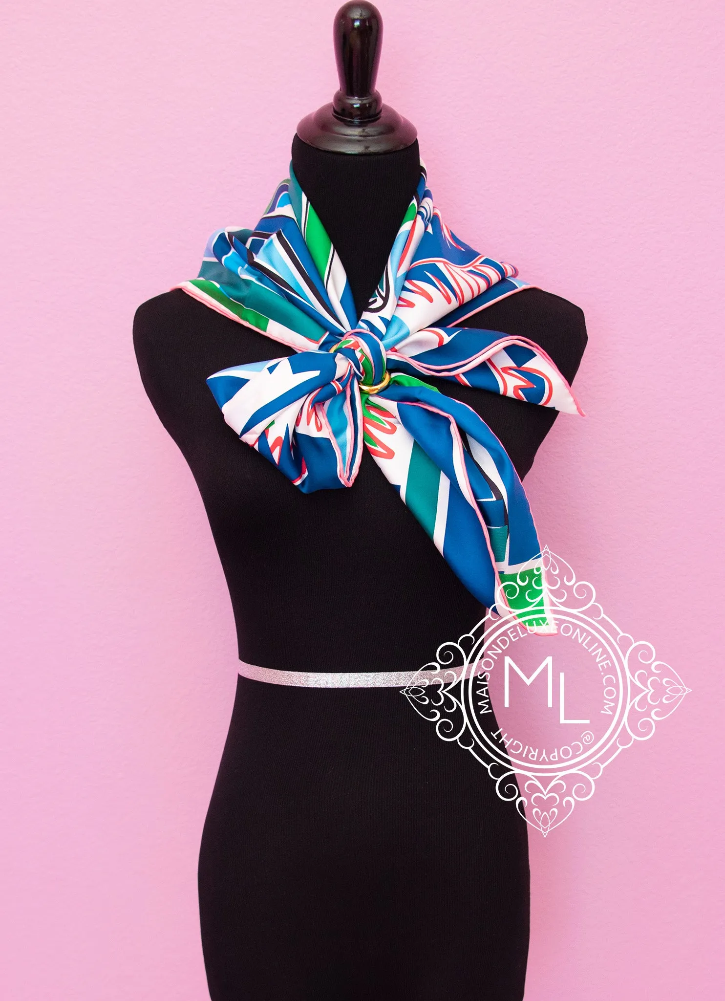 Hermes Green Twill Silk 90 cm Sea Surf and Fun Scarf