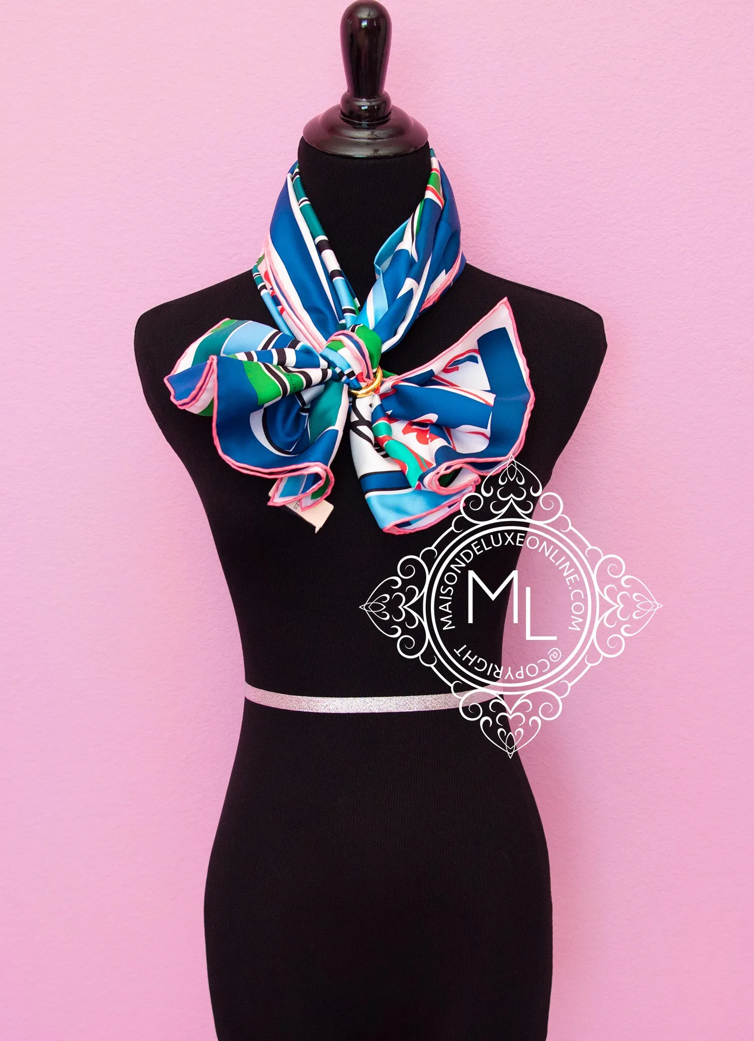 Hermes Green Twill Silk 90 cm Sea Surf and Fun Scarf