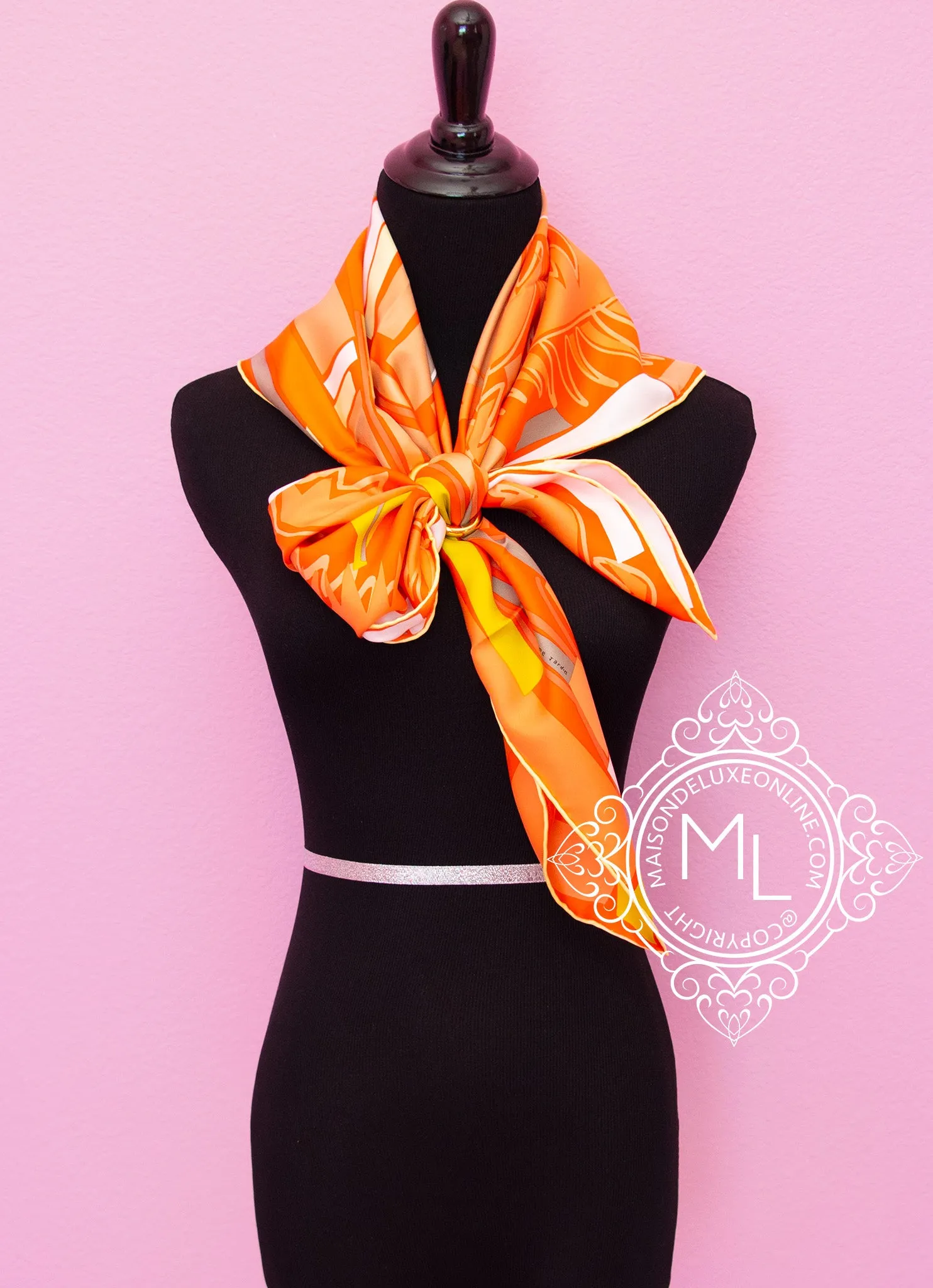 Hermes Orange Twill Silk 90 cm Sea Surf and Fun Scarf