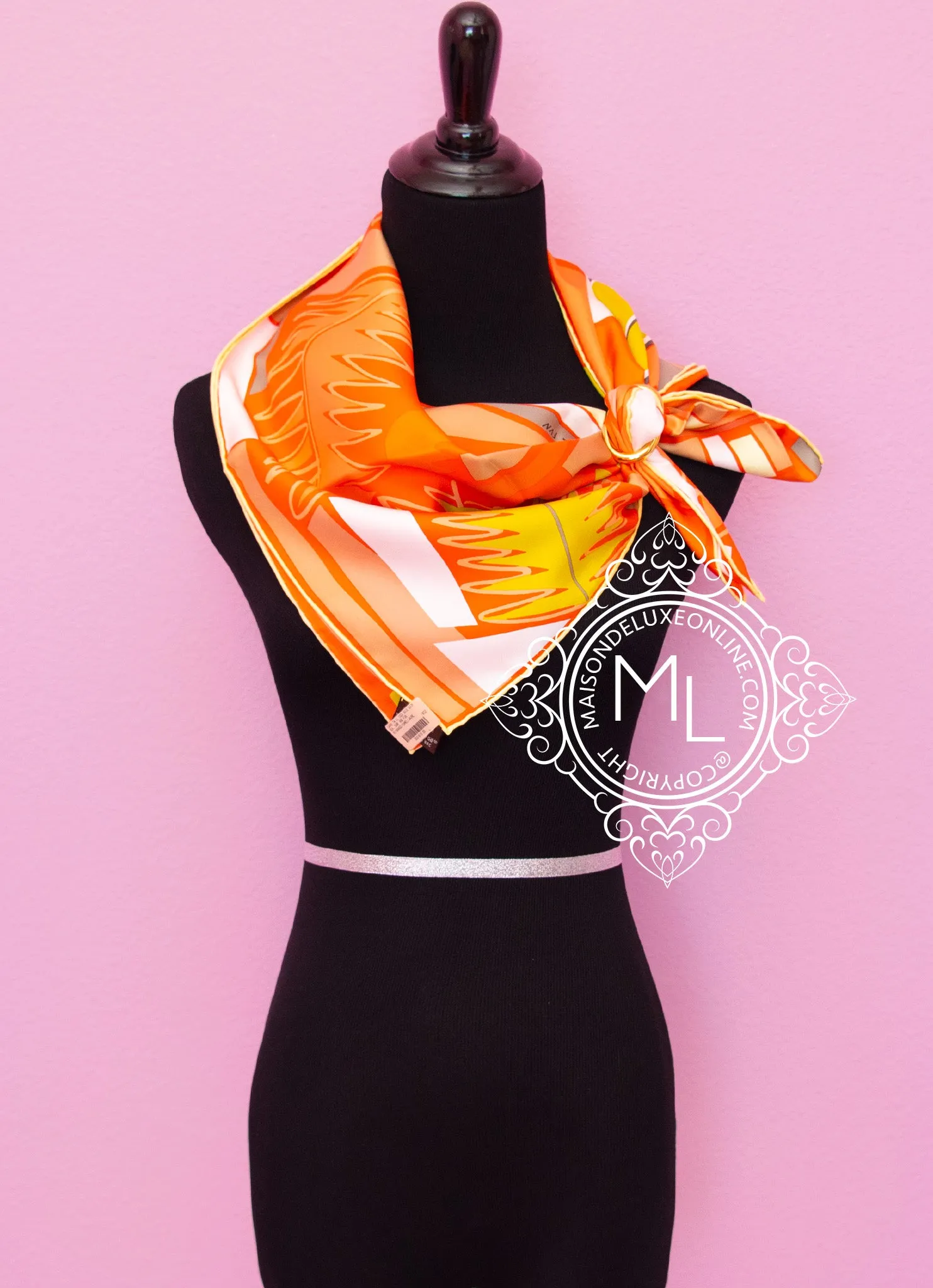 Hermes Orange Twill Silk 90 cm Sea Surf and Fun Scarf