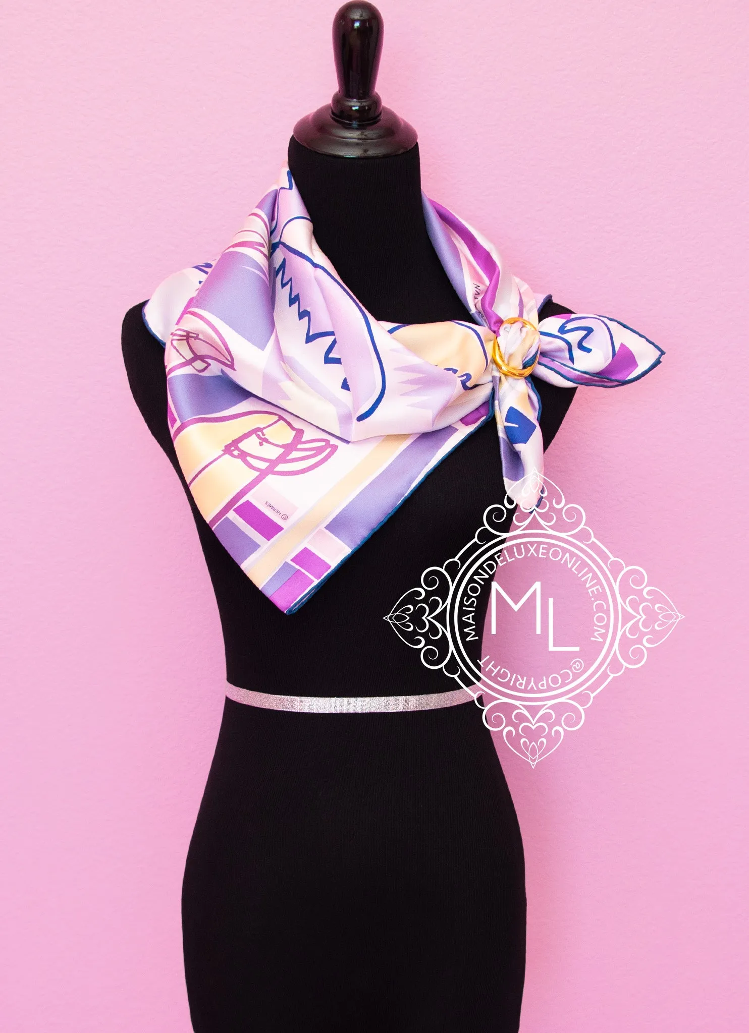 Hermes Purple Twill Silk 90 cm Sea Surf and Fun Scarf