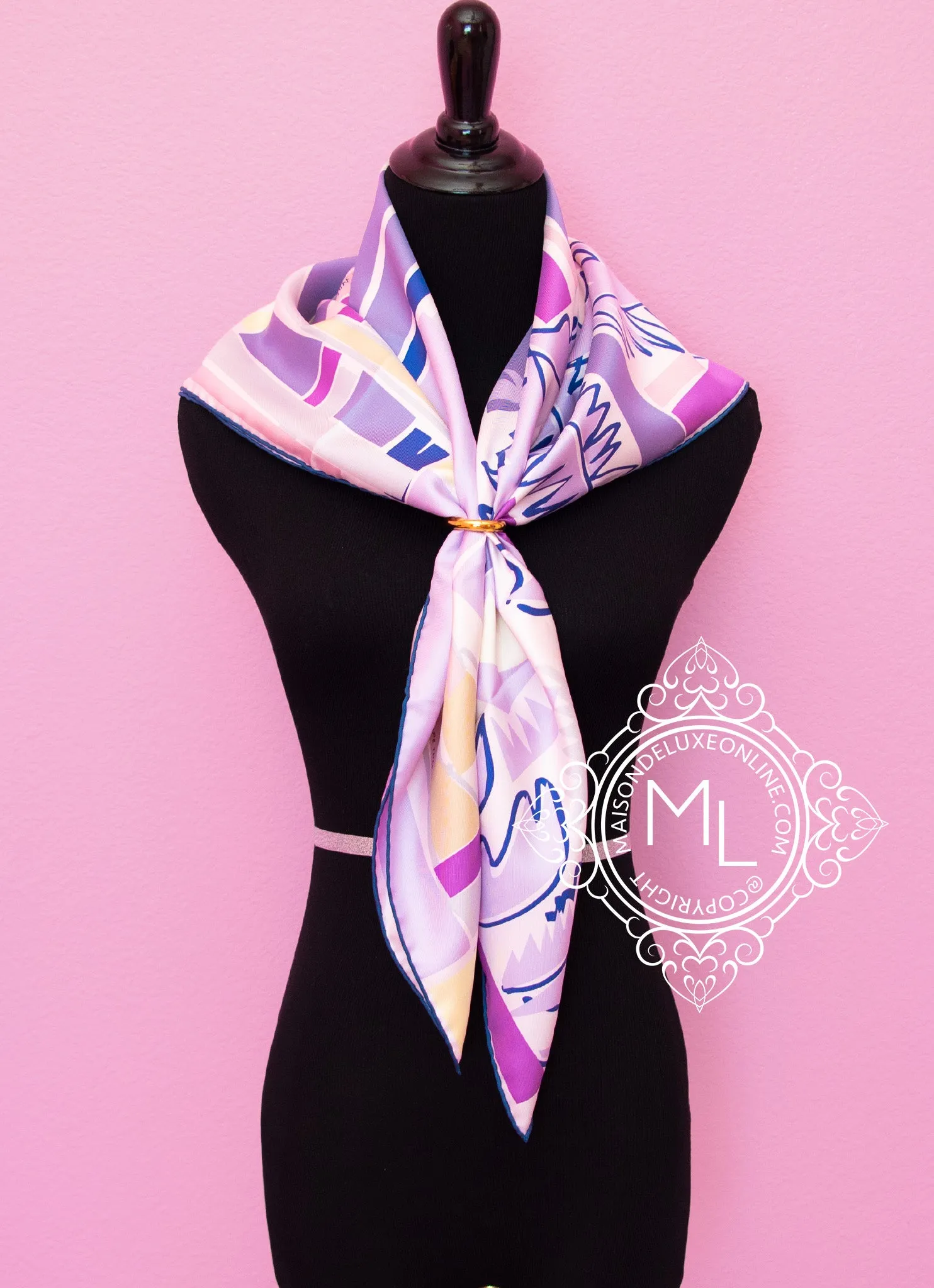 Hermes Purple Twill Silk 90 cm Sea Surf and Fun Scarf