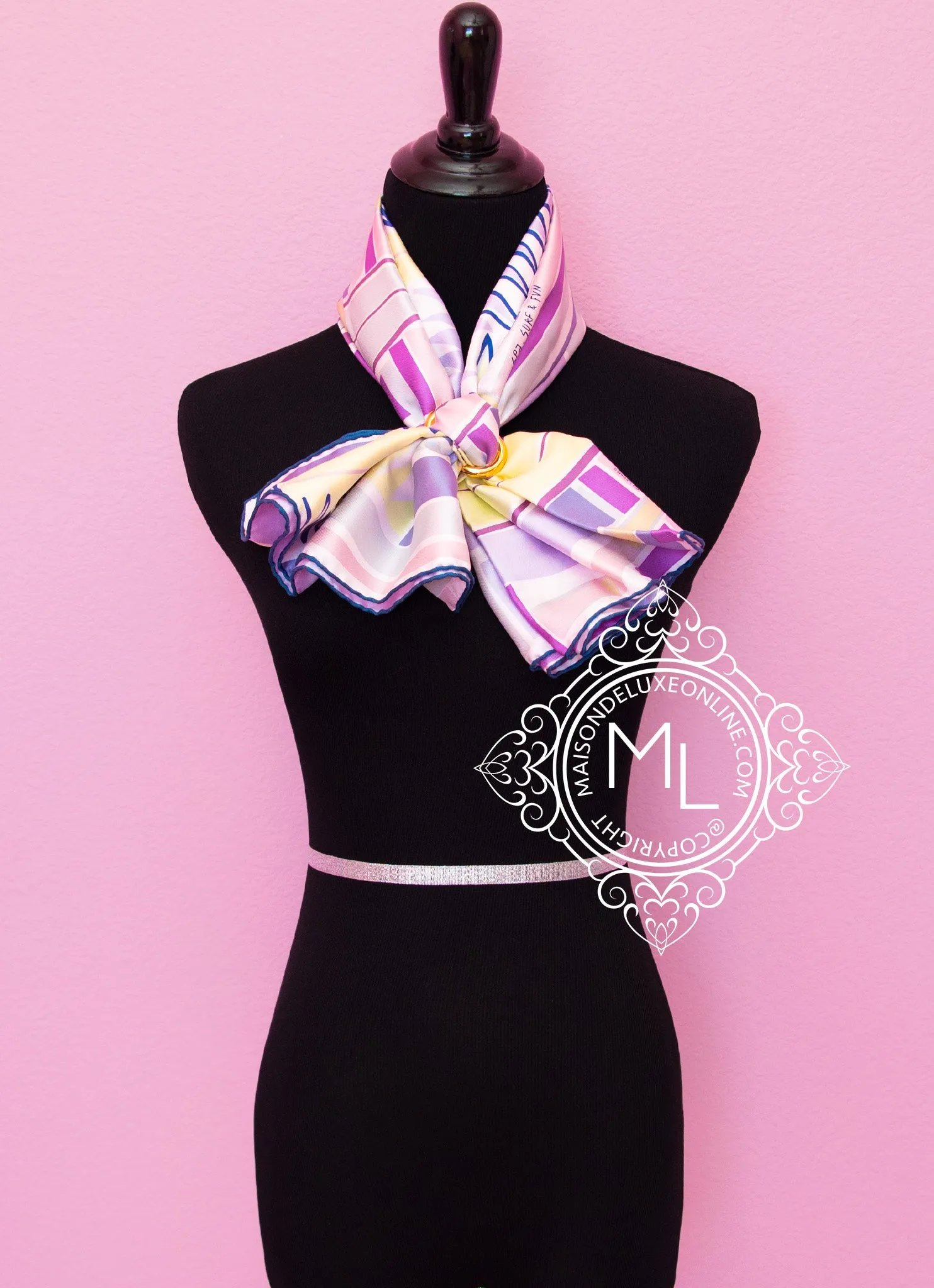 Hermes Purple Twill Silk 90 cm Sea Surf and Fun Scarf