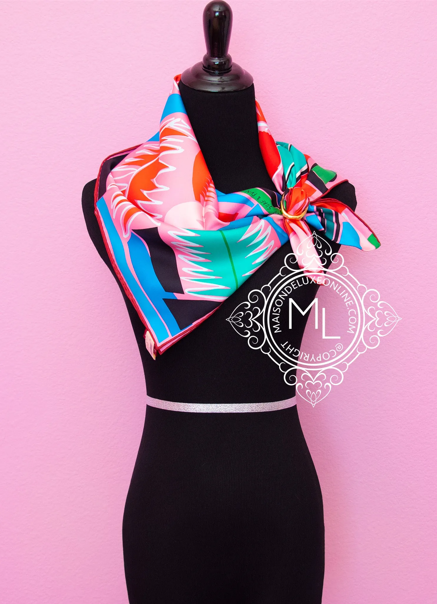 Hermes Red Blue Twill Silk 90 cm Sea Surf and Fun Scarf
