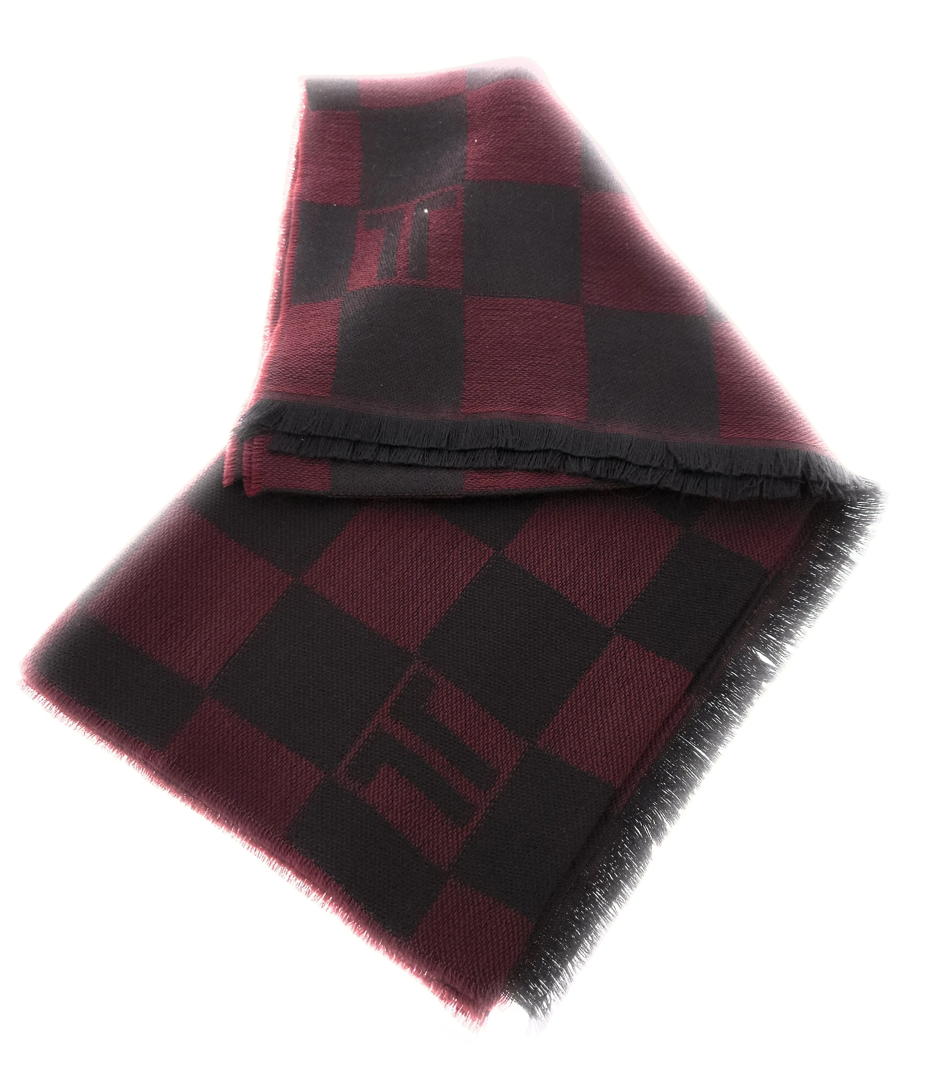Lanvin Red Elegant Black with Modern Striped Pure Wool Scarf