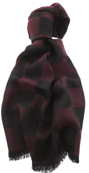 Lanvin Red Elegant Black with Modern Striped Pure Wool Scarf