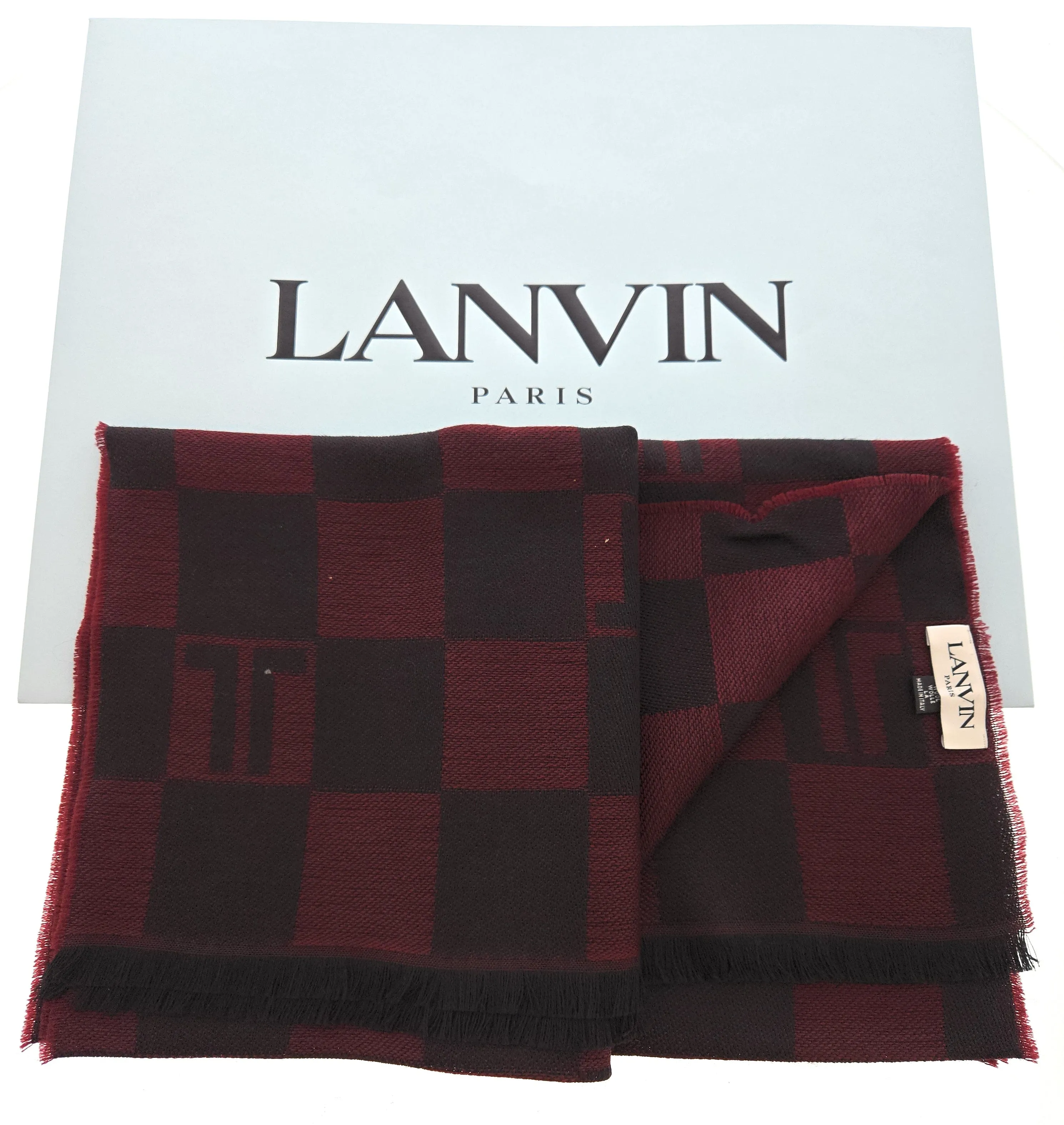 Lanvin Red Elegant Black with Modern Striped Pure Wool Scarf