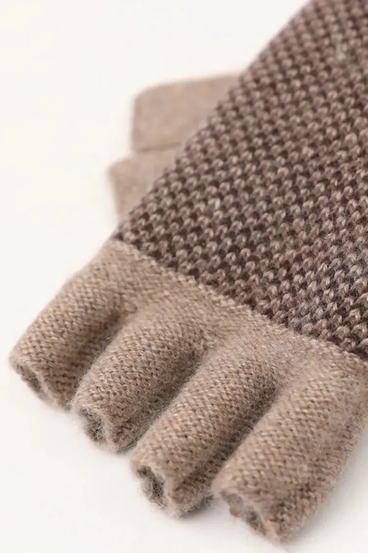 Leopard Print Rib Knit 100 Cashmere Fingerless Gloves