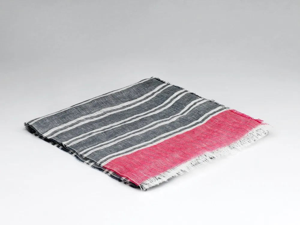 Linen Scarf in Nautical Grey & Fushia