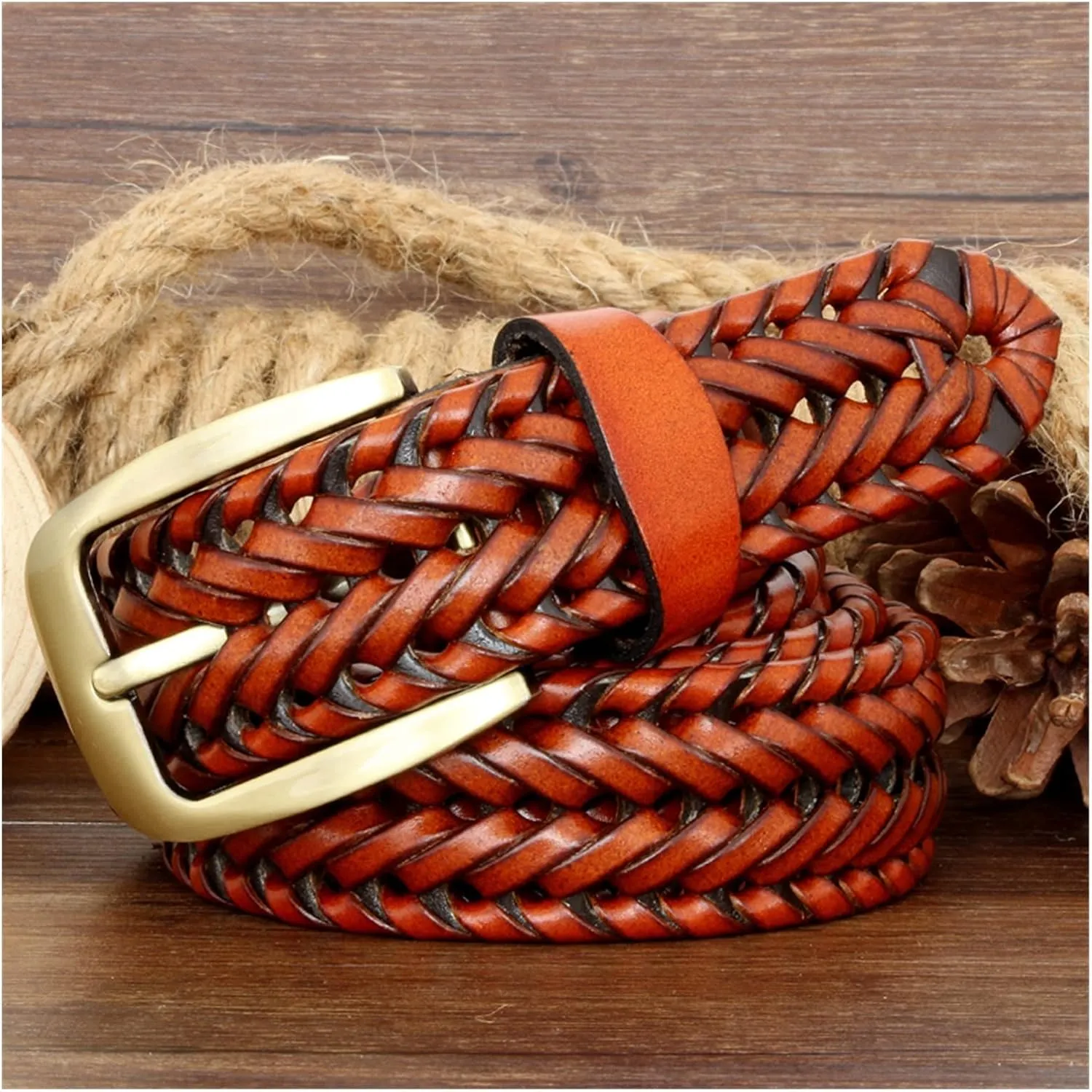 Men and Women Belt Genuine Leather Belt for Men Woven Knitted Quality Belt Male Luxury Strap Belts(44in/110cm,Black)