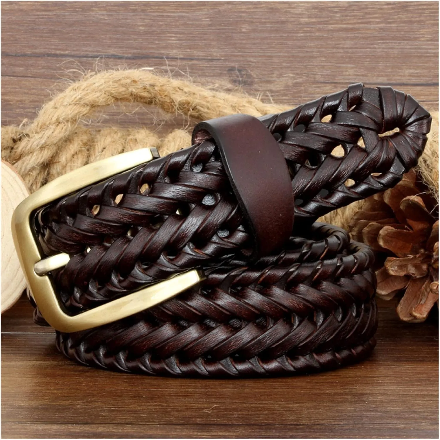 Men and Women Belt Genuine Leather Belt for Men Woven Knitted Quality Belt Male Luxury Strap Belts(44in/110cm,Black)