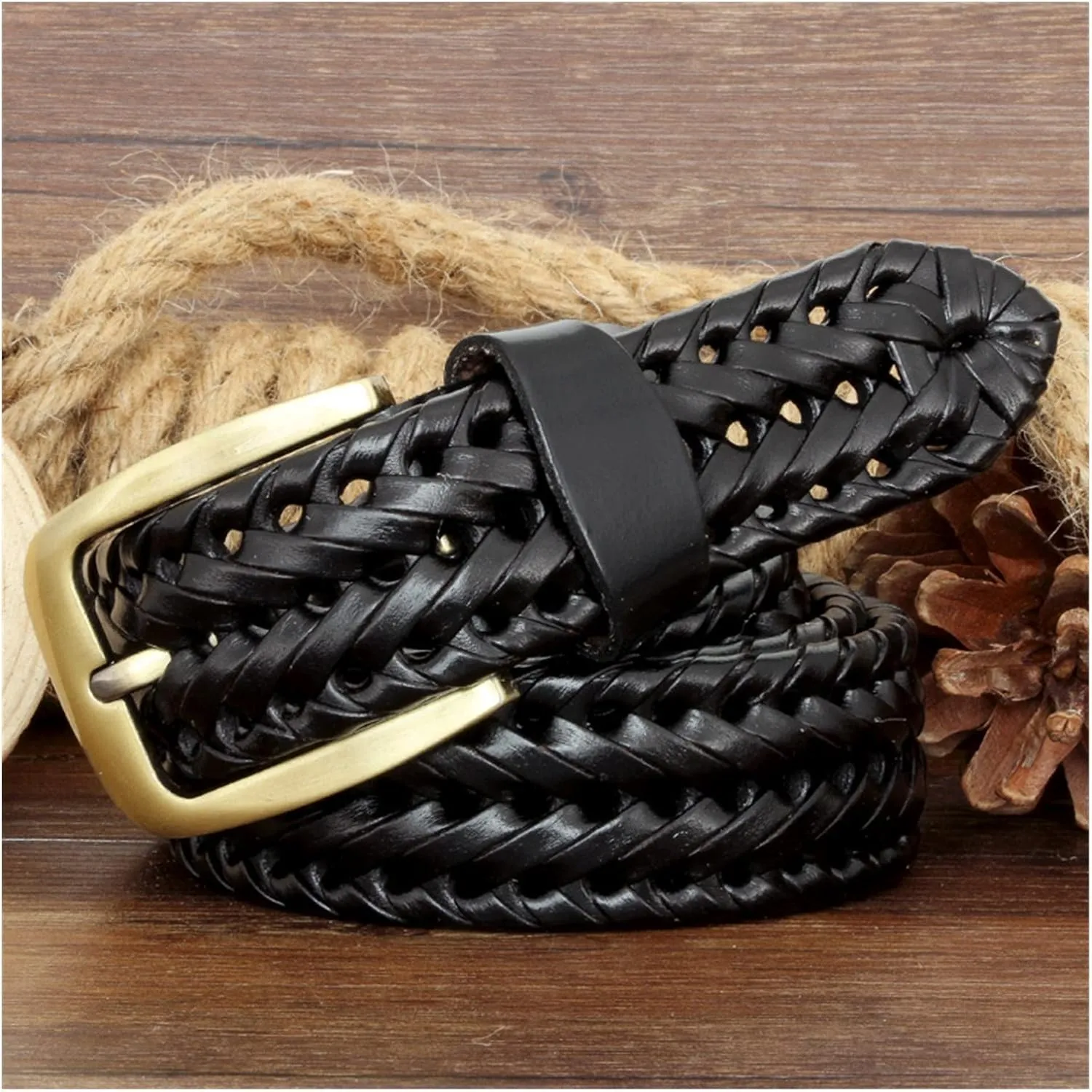 Men and Women Belt Genuine Leather Belt for Men Woven Knitted Quality Belt Male Luxury Strap Belts(44in/110cm,Black)