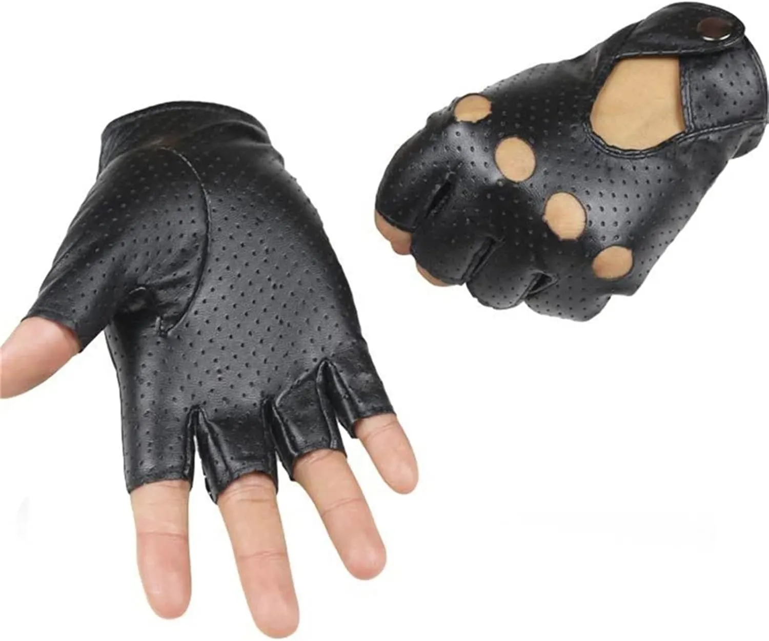 Men's Leather Fingerless Gloves PU Half Finger Driving Gloves Punk Jazz Fingerless Gloves