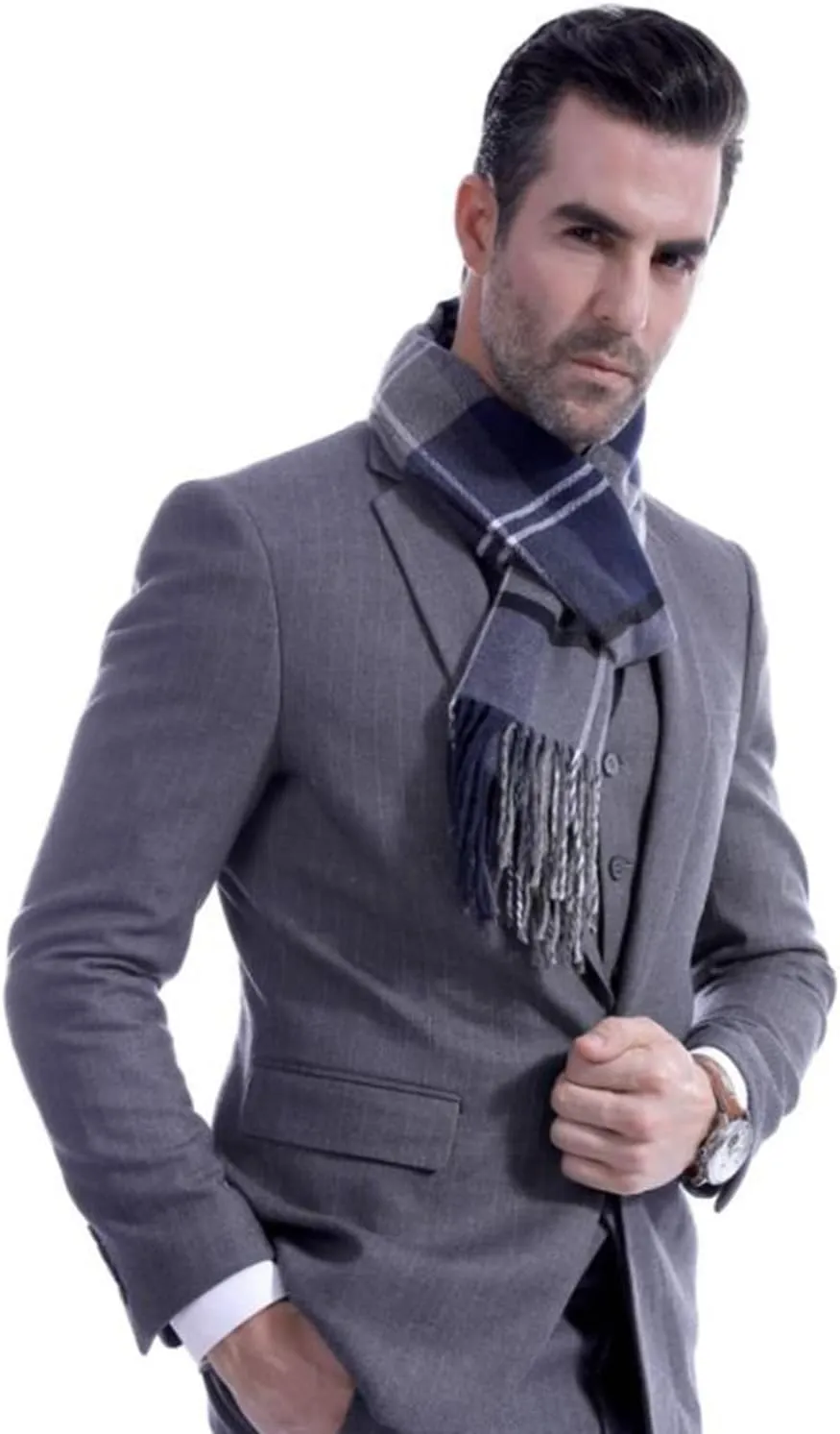 Men's Scarves Winter Plaid Scarf Tassel Edge Soft Warm Scarf-Black and Grey Striped Men's Scarf for Gift