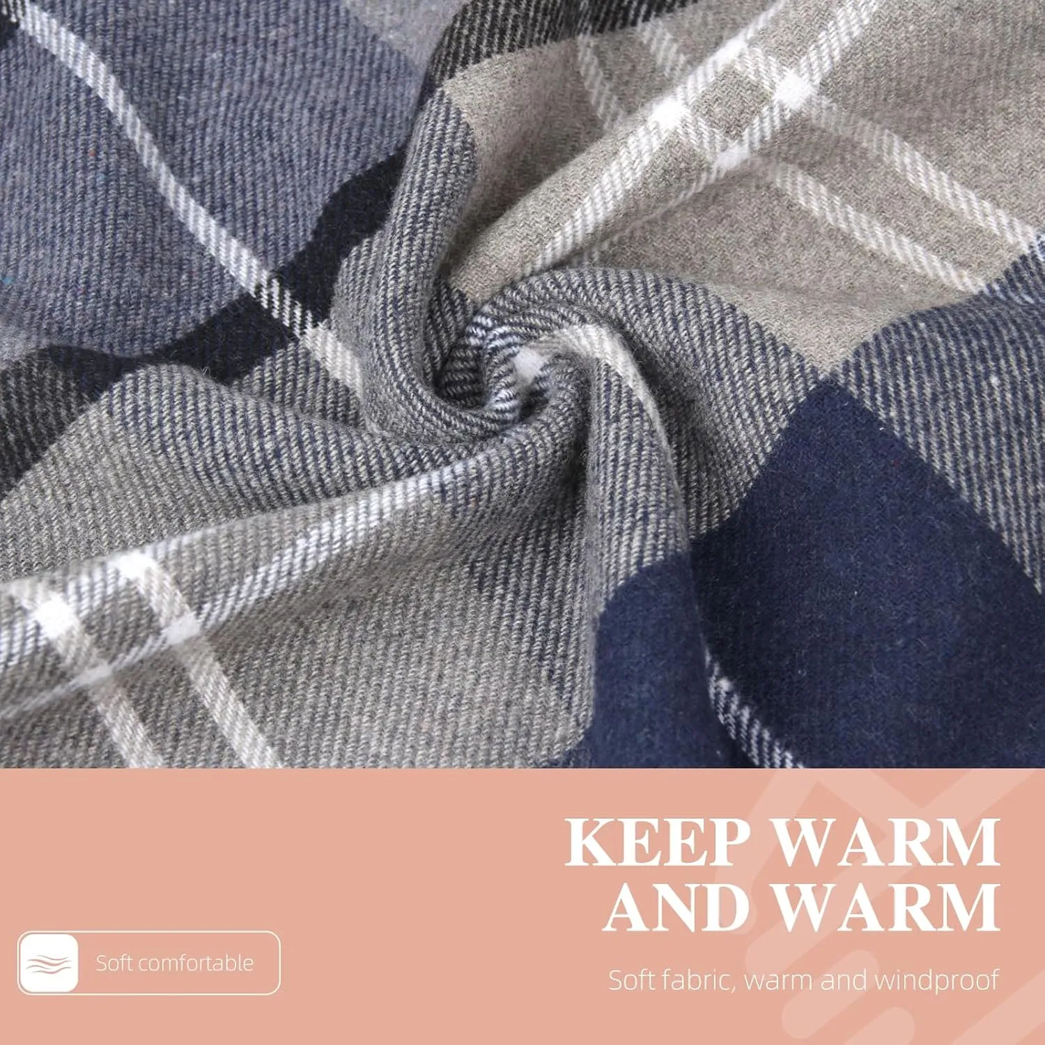 Men's Scarves Winter Plaid Scarf Tassel Edge Soft Warm Scarf-Black and Grey Striped Men's Scarf for Gift