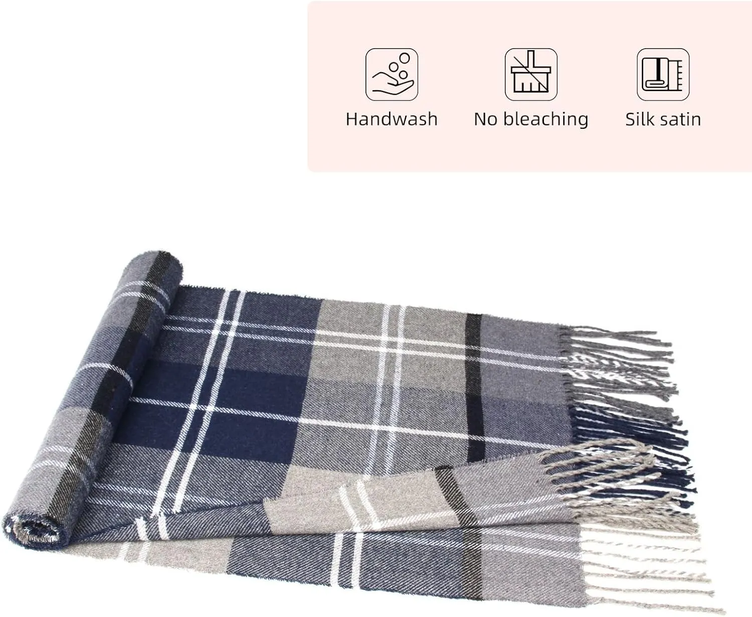 Men's Scarves Winter Plaid Scarf Tassel Edge Soft Warm Scarf-Black and Grey Striped Men's Scarf for Gift