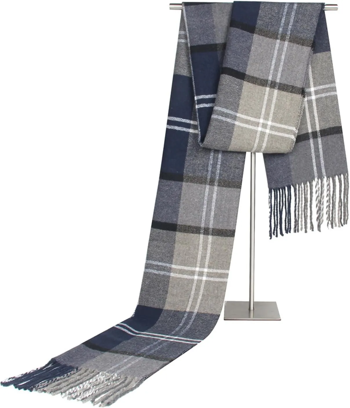 Men's Scarves Winter Plaid Scarf Tassel Edge Soft Warm Scarf-Black and Grey Striped Men's Scarf for Gift