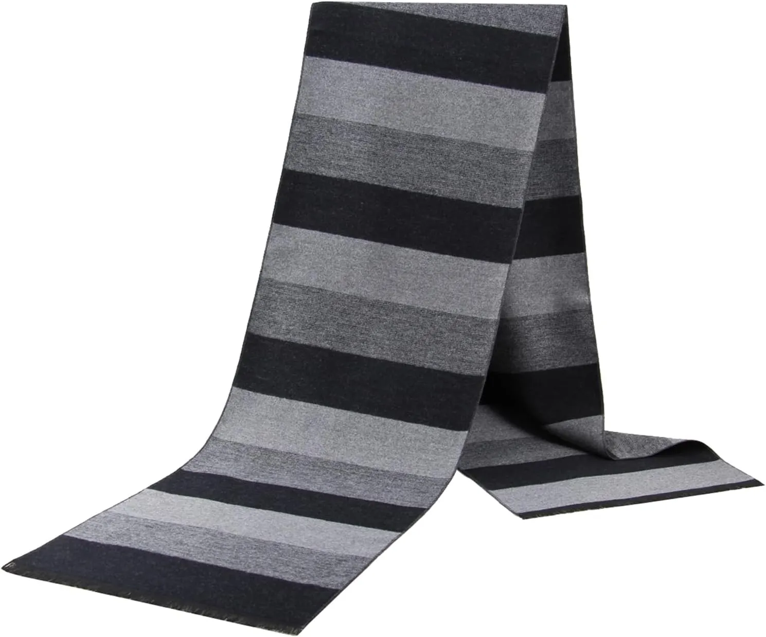 Men's Winter Scarf Warm Long Cashmere Feel, Men's Black-Gray Striped Scarf for Men Soft Classic Scarves