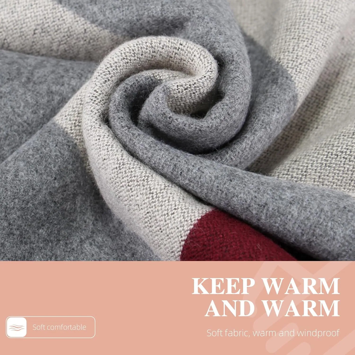 Men's Winter Scarf Warm Long Cashmere Feel, Men's Black-Gray Striped Scarf for Men Soft Classic Scarves