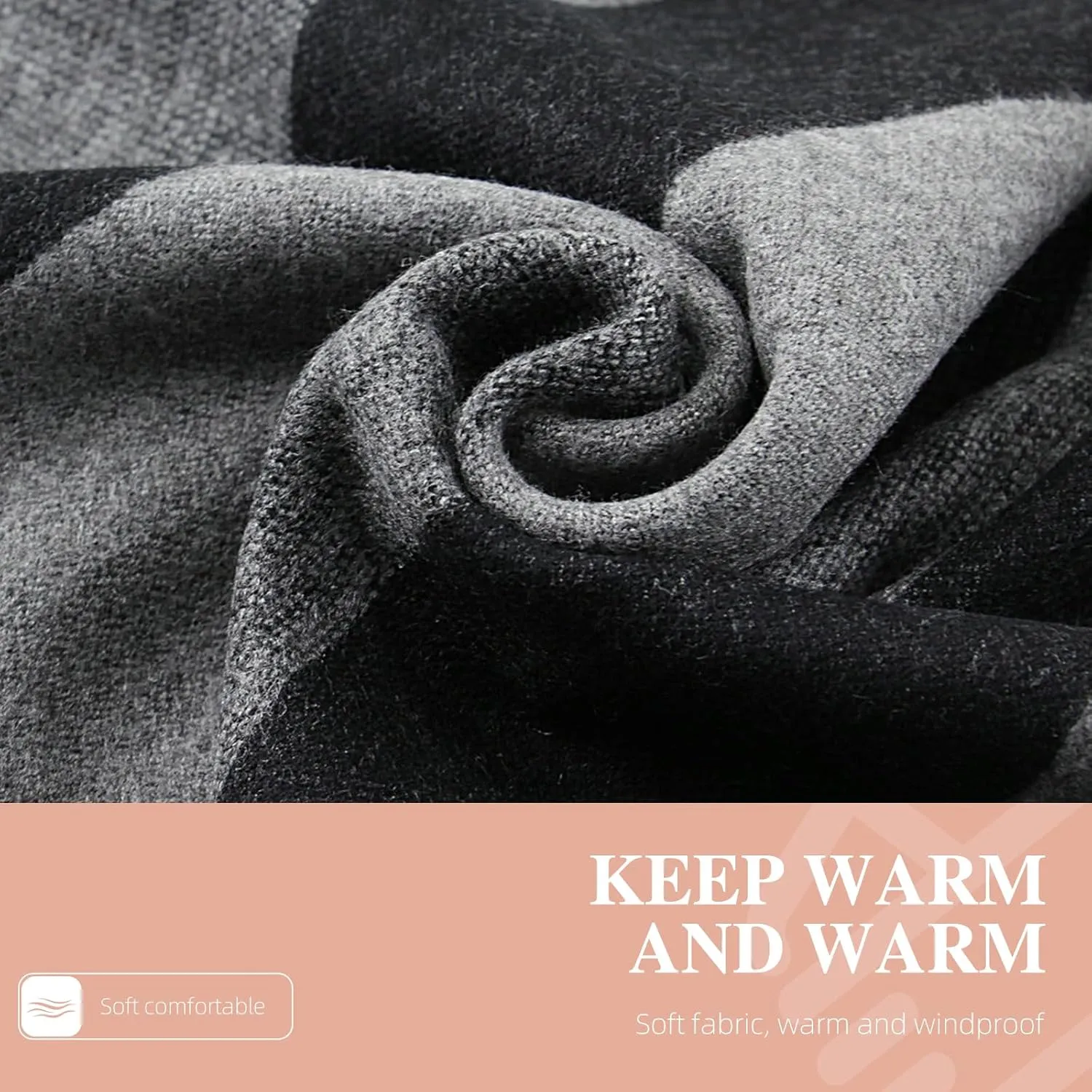 Men's Winter Scarf Warm Long Cashmere Feel, Men's Black-Gray Striped Scarf for Men Soft Classic Scarves