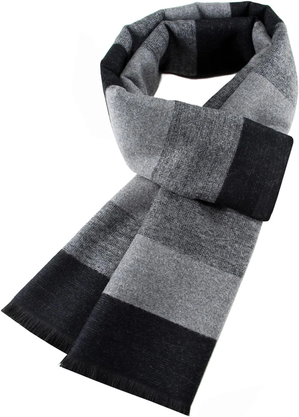 Men's Winter Scarf Warm Long Cashmere Feel, Men's Black-Gray Striped Scarf for Men Soft Classic Scarves