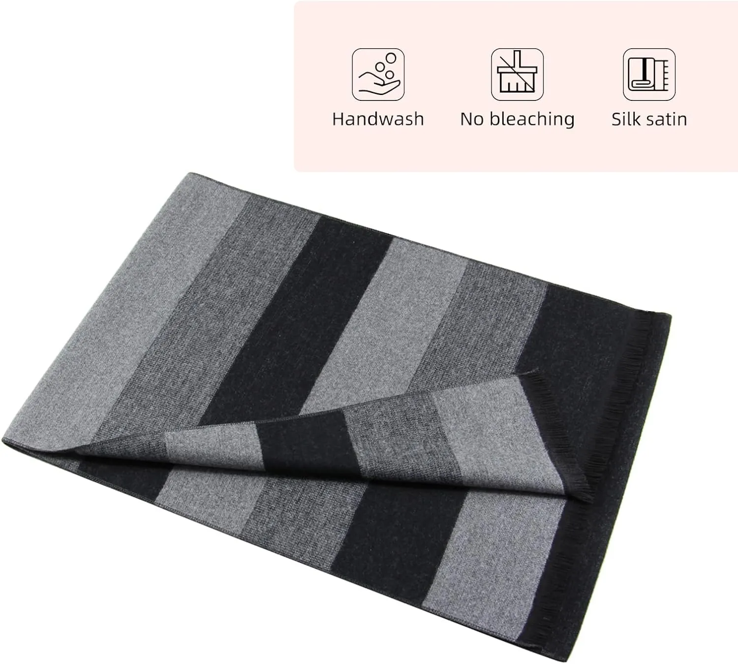 Men's Winter Scarf Warm Long Cashmere Feel, Men's Black-Gray Striped Scarf for Men Soft Classic Scarves