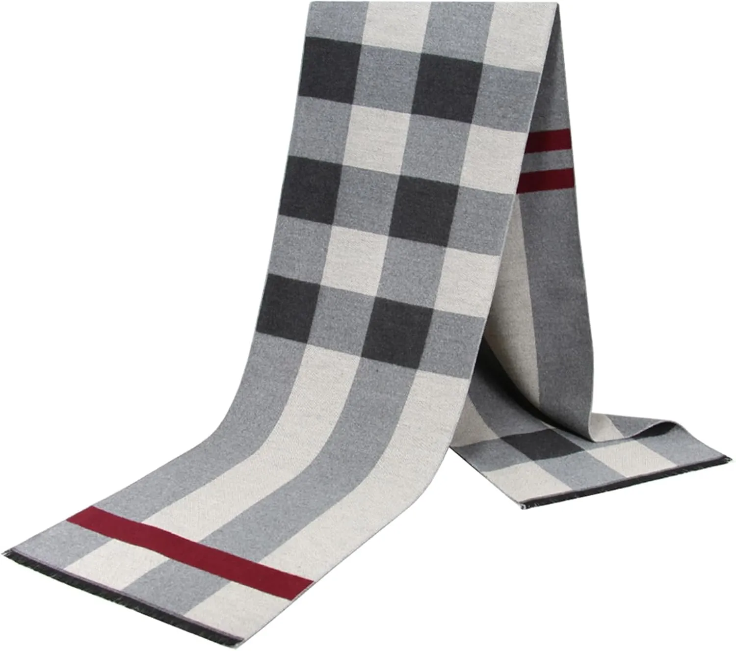 Men's Winter Scarf Warm Long Cashmere Feel, Men's Black-Gray Striped Scarf for Men Soft Classic Scarves