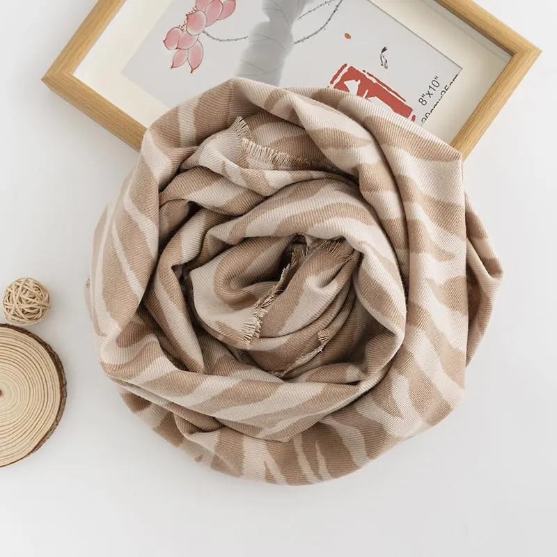 Molodo Zebra-Stripe Cashmere Scarf for Women Soft Warm Shawl Cold Weather Thicken Scarves for Autumn Winter Striped Shawl