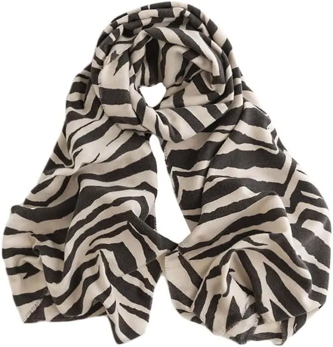 Molodo Zebra-Stripe Cashmere Scarf for Women Soft Warm Shawl Cold Weather Thicken Scarves for Autumn Winter Striped Shawl