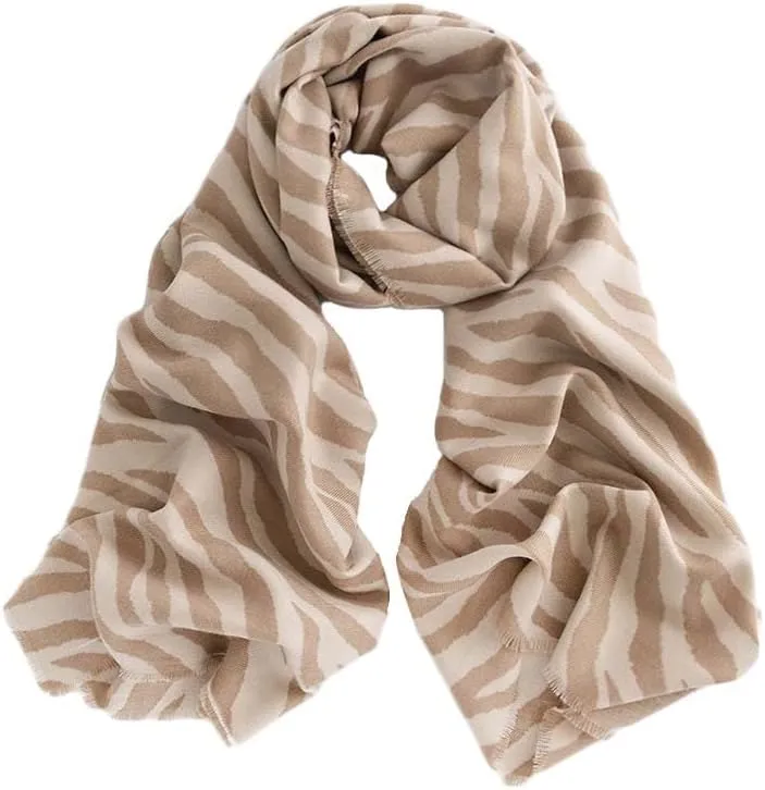 Molodo Zebra-Stripe Cashmere Scarf for Women Soft Warm Shawl Cold Weather Thicken Scarves for Autumn Winter Striped Shawl