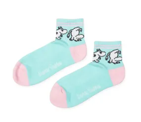 Moomintroll Retro Ladies Ankle Socks - Pastel Mint and Light Pink