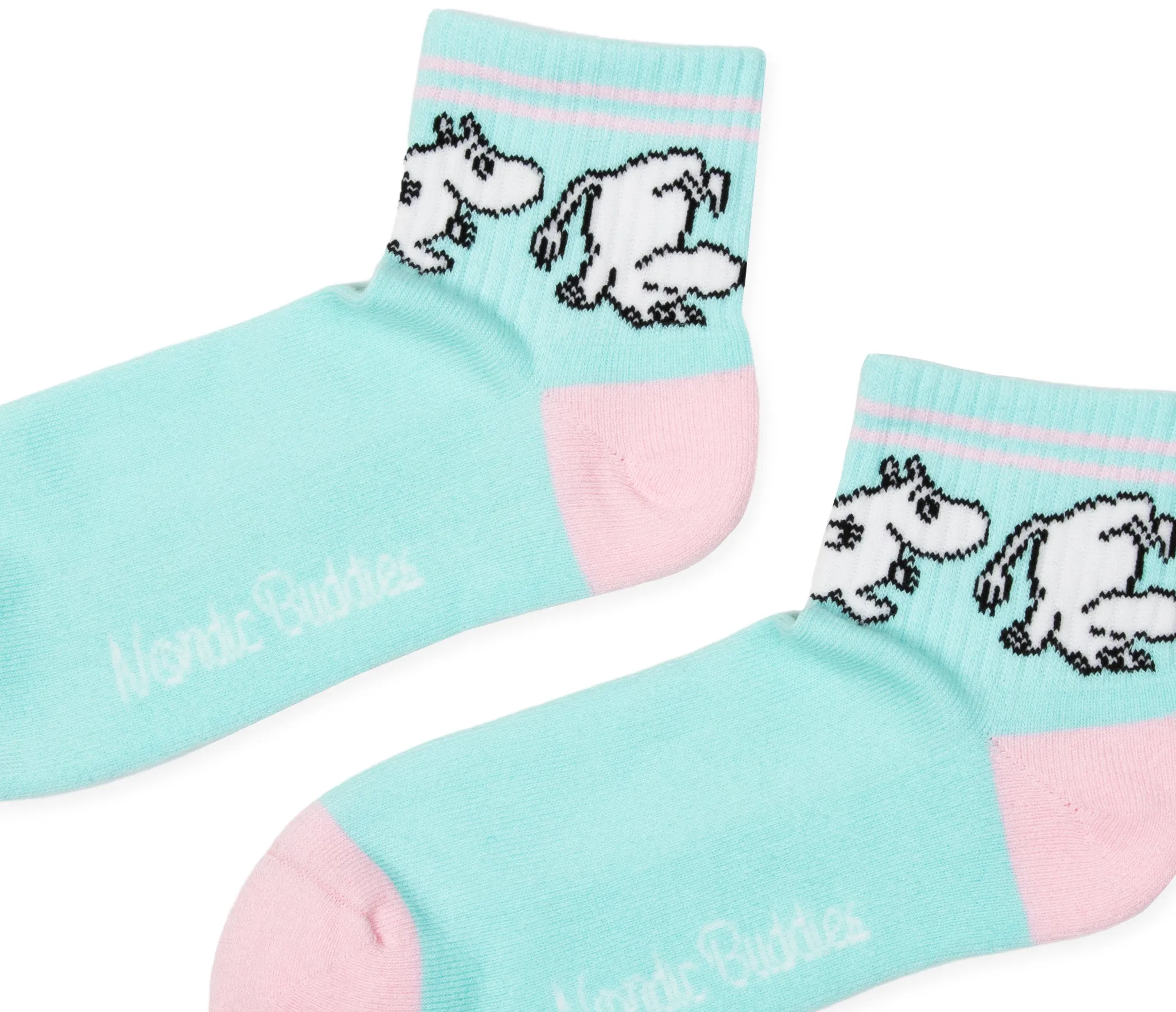Moomintroll Retro Ladies Ankle Socks - Pastel Mint and Light Pink