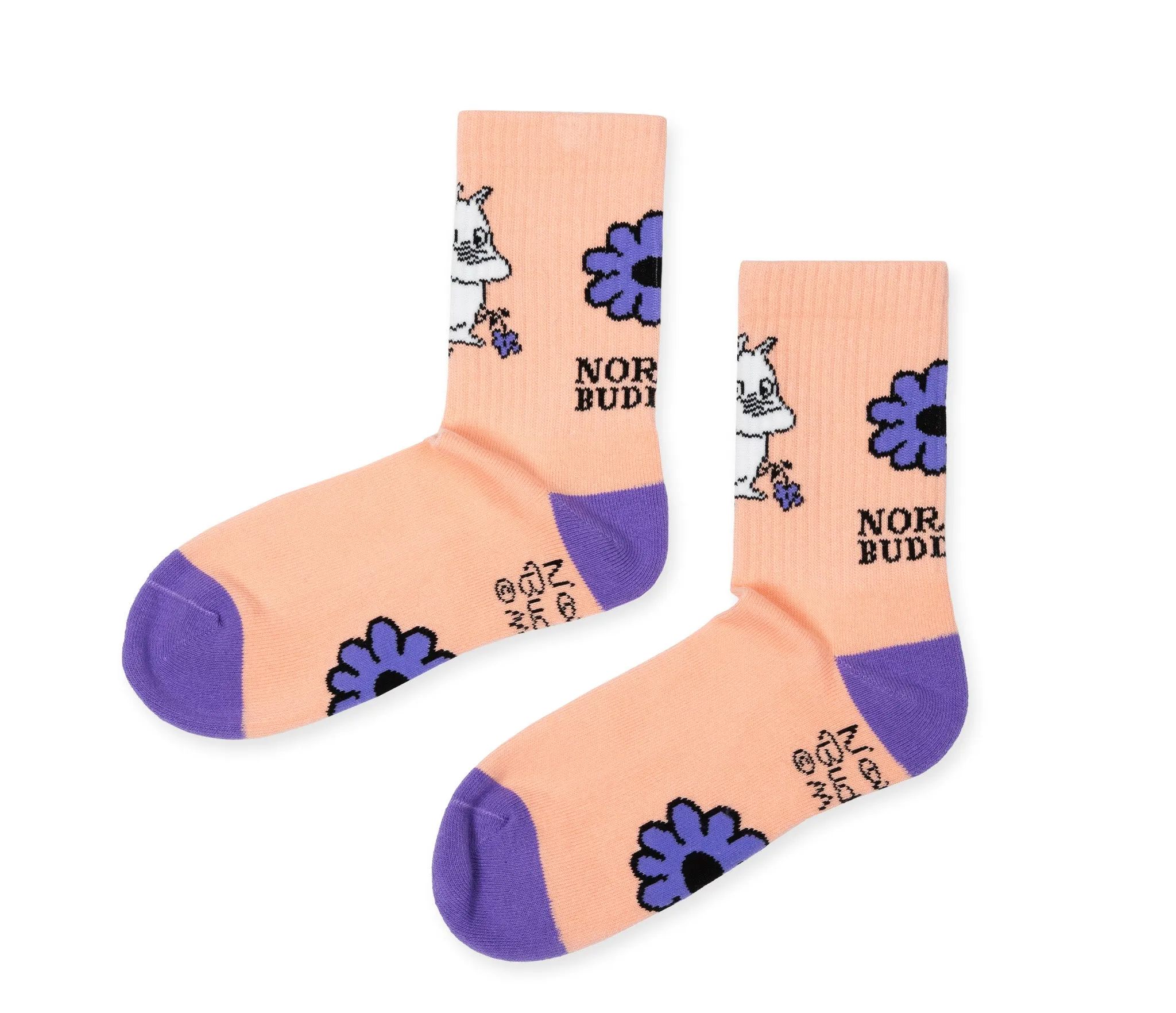 Moomintroll's Flower Retro Socks Ladies - Pastel Peach