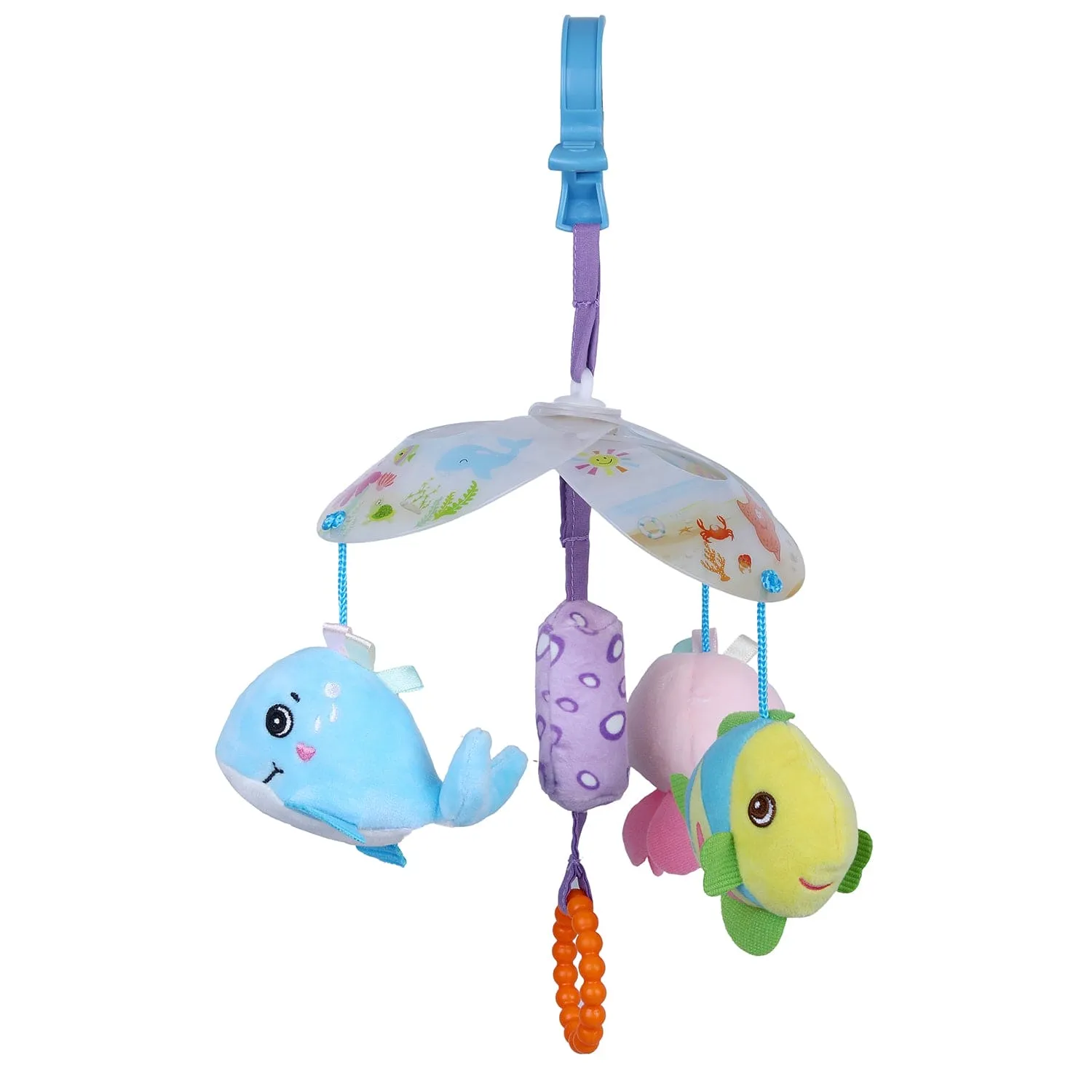 Ocean Friends Clip-On Foldable Rotating Wind Chime Cot Mobile With Hanging Rattle Toys - Multicolour