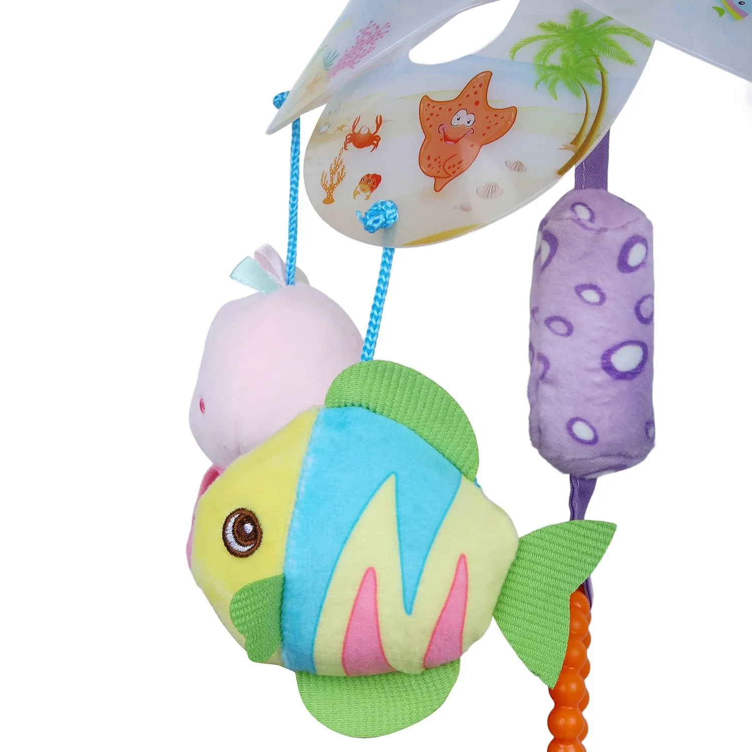 Ocean Friends Clip-On Foldable Rotating Wind Chime Cot Mobile With Hanging Rattle Toys - Multicolour
