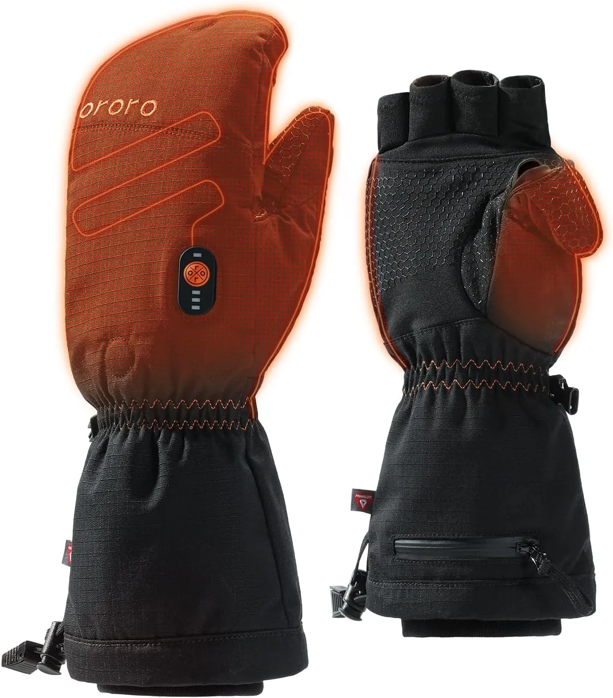 ORORO Heated Convertible Mittens with PrimaLoft Insulation, Fingerless Flip Top Gloves (Charger Not Included)