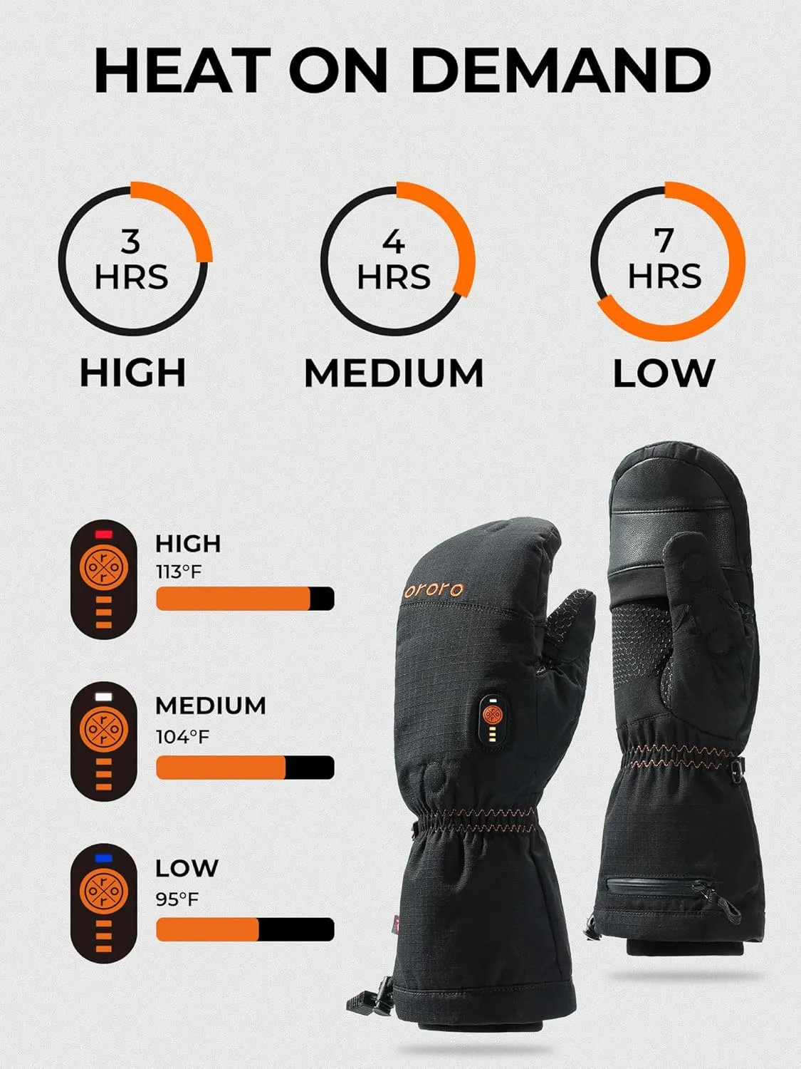 ORORO Heated Convertible Mittens with PrimaLoft Insulation, Fingerless Flip Top Gloves (Charger Not Included)