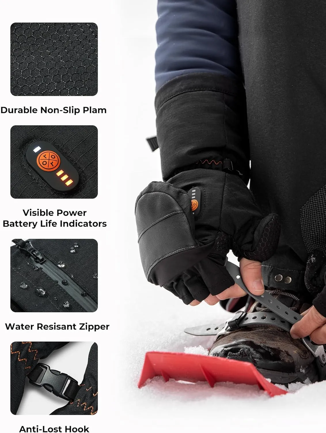 ORORO Heated Convertible Mittens with PrimaLoft Insulation, Fingerless Flip Top Gloves (Charger Not Included)