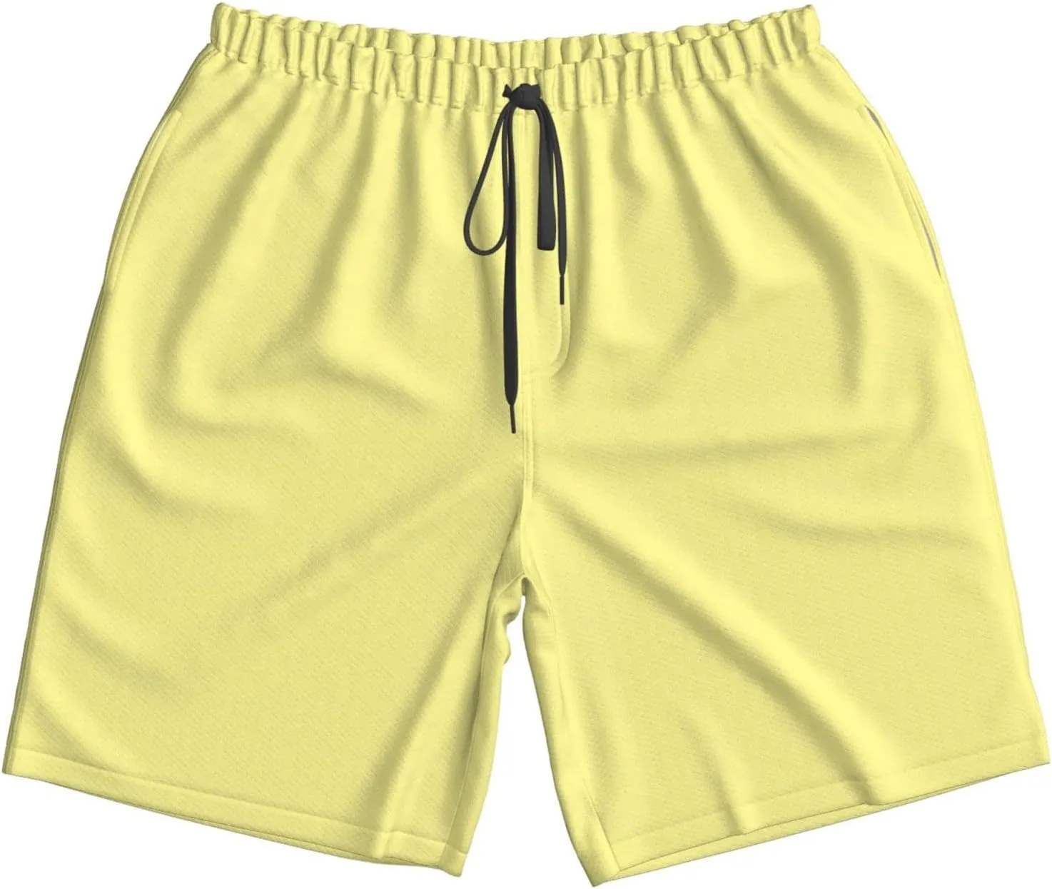 Pastel Yellow Solid Color Mens Athletic Gym Shorts Elastic Waist Casual Pocket Jogger Men Workout Short Pants