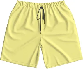 Pastel Yellow Solid Color Mens Athletic Gym Shorts Elastic Waist Casual Pocket Jogger Men Workout Short Pants