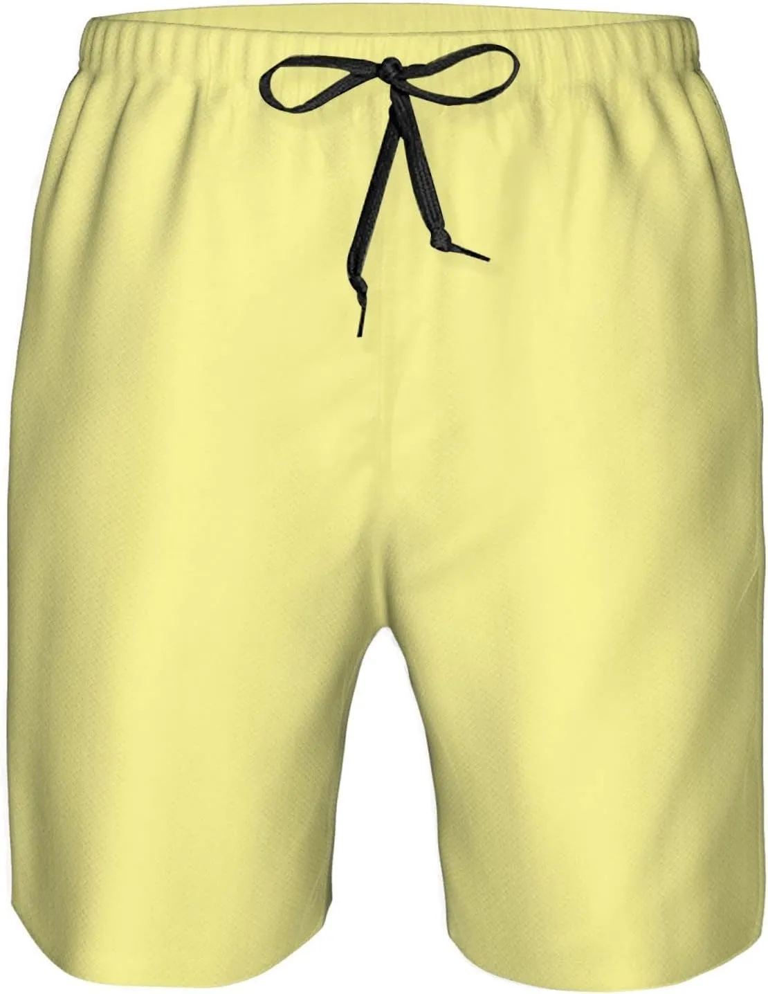 Pastel Yellow Solid Color Mens Athletic Gym Shorts Elastic Waist Casual Pocket Jogger Men Workout Short Pants