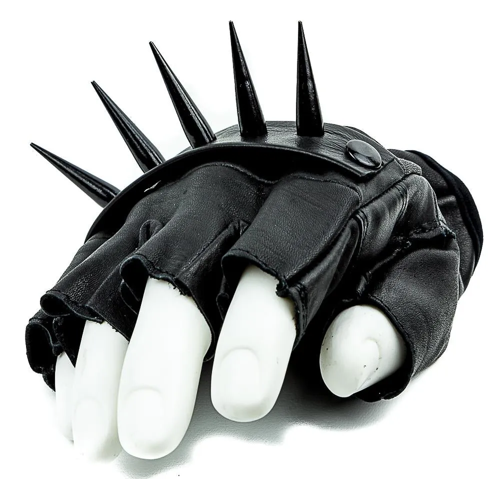Pin Spike Genuine Leather Fingerless Gloves Pair