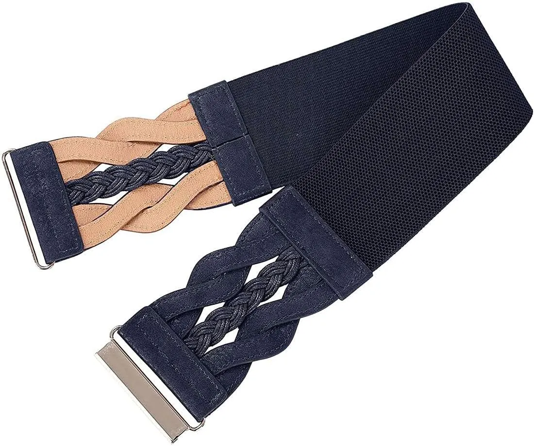 Retro Women's Woven Wide Waist Belt Elastic Stretch Cinch Belts