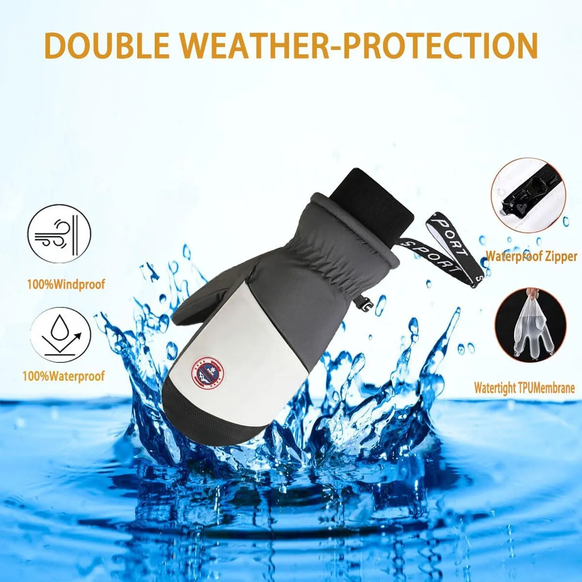 Ski Gloves Waterproof Touchscreen Breathable, Warm Winter Snow Snowboard Glove for Cold Weather Gifts for Men Women -20℉ Windproof Anti-Slip Thermal Insulated for Outdoor Skiing Snowboarding