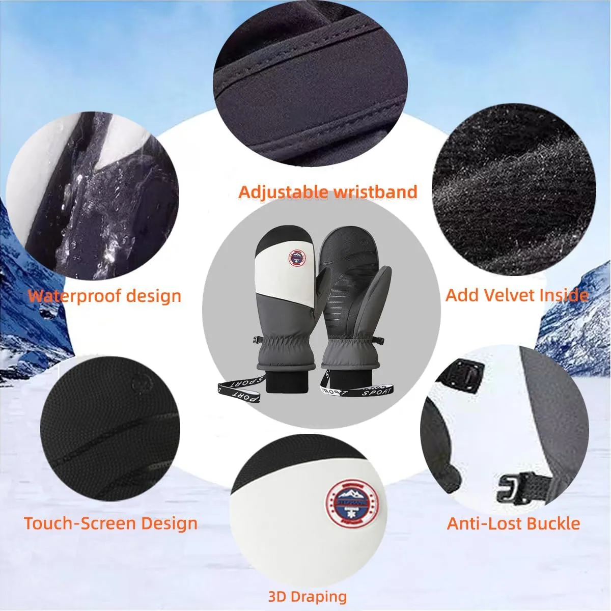 Ski Gloves Waterproof Touchscreen Breathable, Warm Winter Snow Snowboard Glove for Cold Weather Gifts for Men Women -20℉ Windproof Anti-Slip Thermal Insulated for Outdoor Skiing Snowboarding